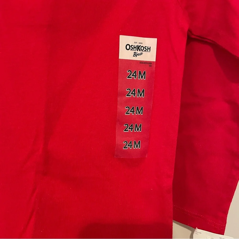 NWT OshKosh B'gosh Vibrant Red Long Sleeve Onesie with Bow Accent Snap Closure
